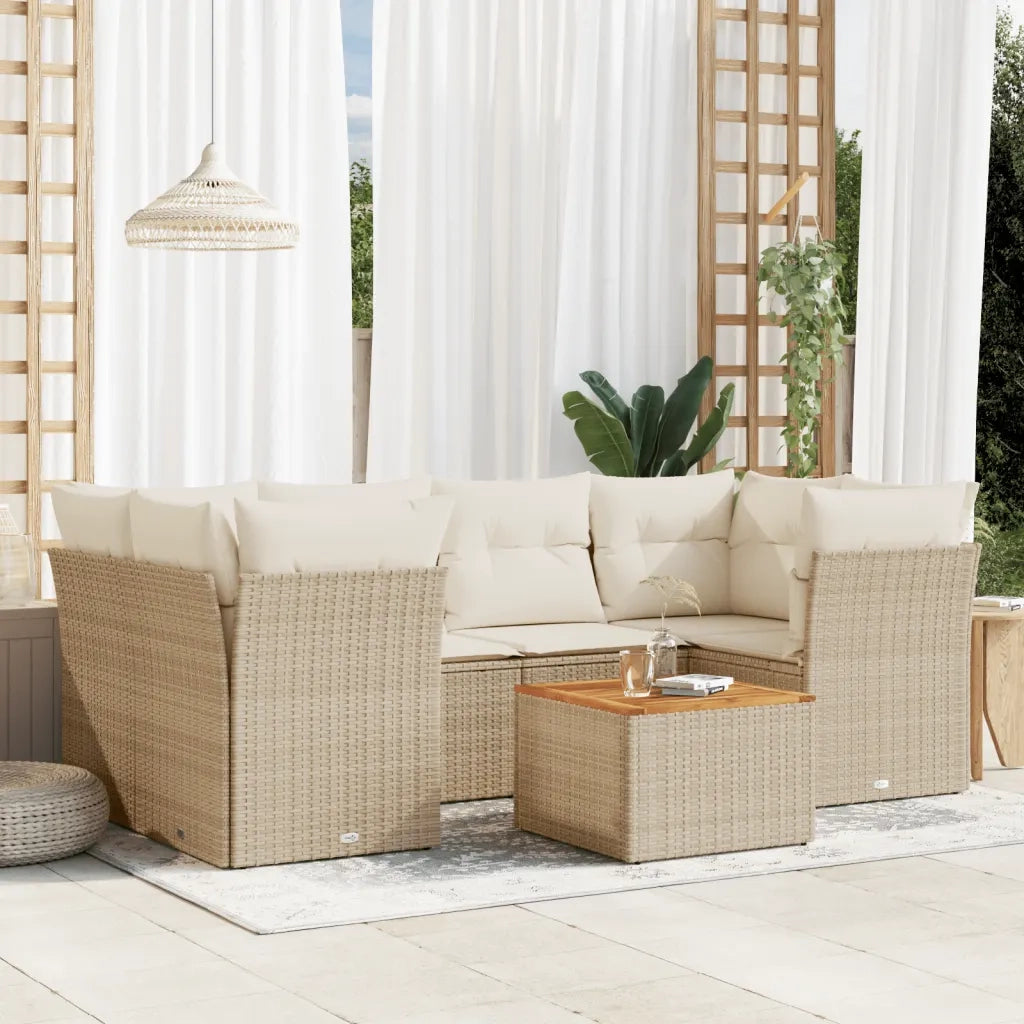 Set Divani da Giardino 7 pz con Cuscini Beige in Polyrattan 3255827
