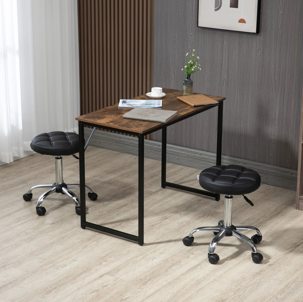 Set 2 sgabelli con ruote regolabili Ø35,5x48-63 cm in similpelle nera girevoli