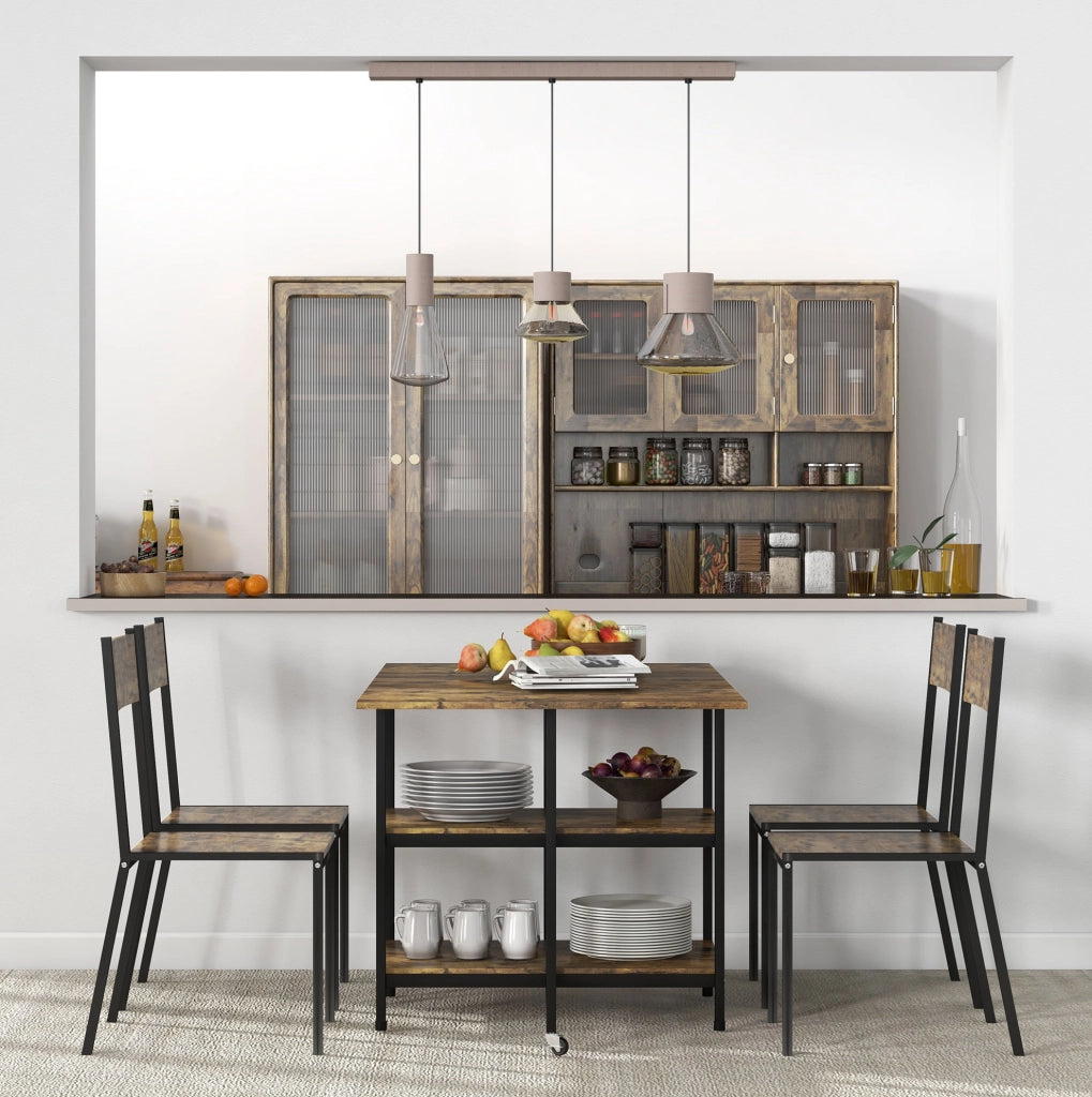 Tavolo da pranzo pieghevole con ruote e 2 ripiani 140x80 cm marrone