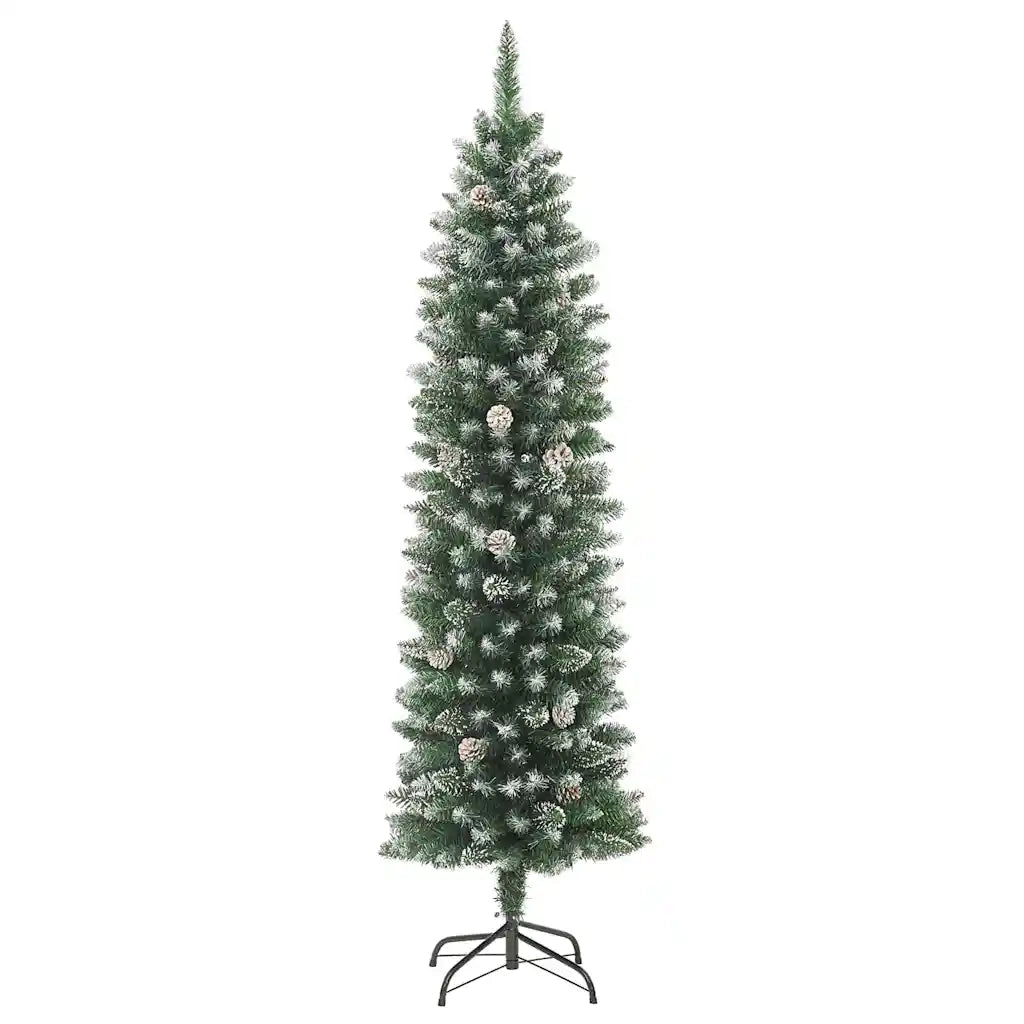 Albero di Natale Artificiale Sottile Verde e Bianco 210 cm
