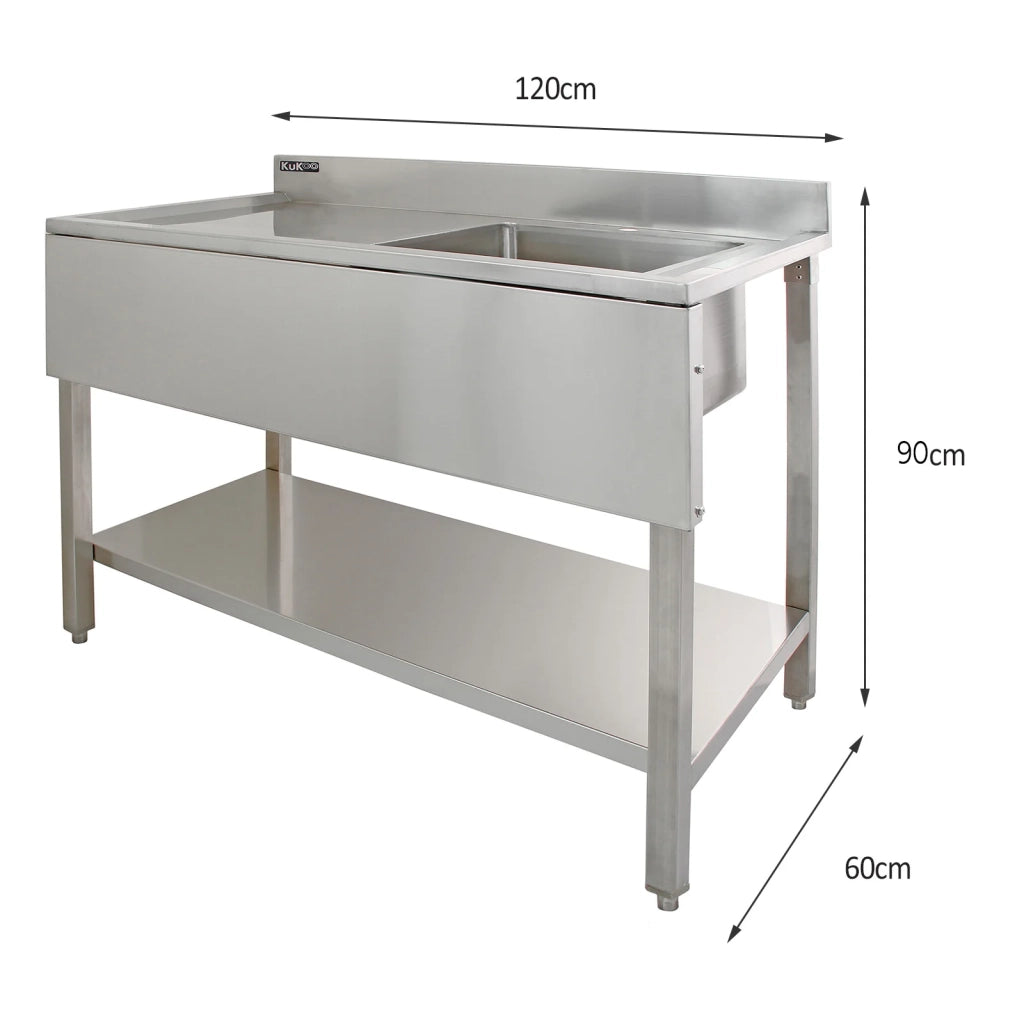 Lavandino Commerciale da Cucina 1 Vasca Inox con Sgocciolatoio a Sinistra