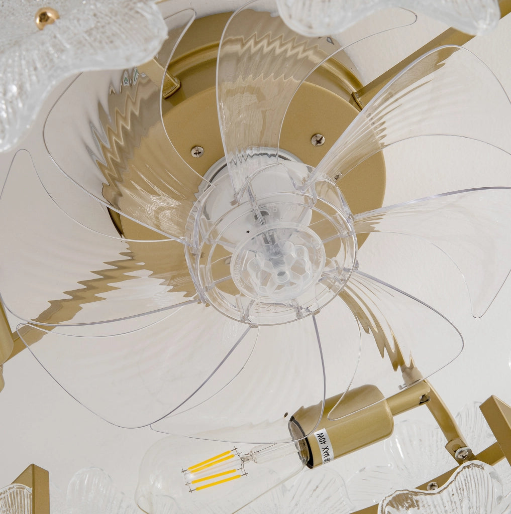 Ventilatore da soffitto ULEVR 55 cm con luce, 6 velocit¨¤, app Bluetooth e telecomando, oro e vetro