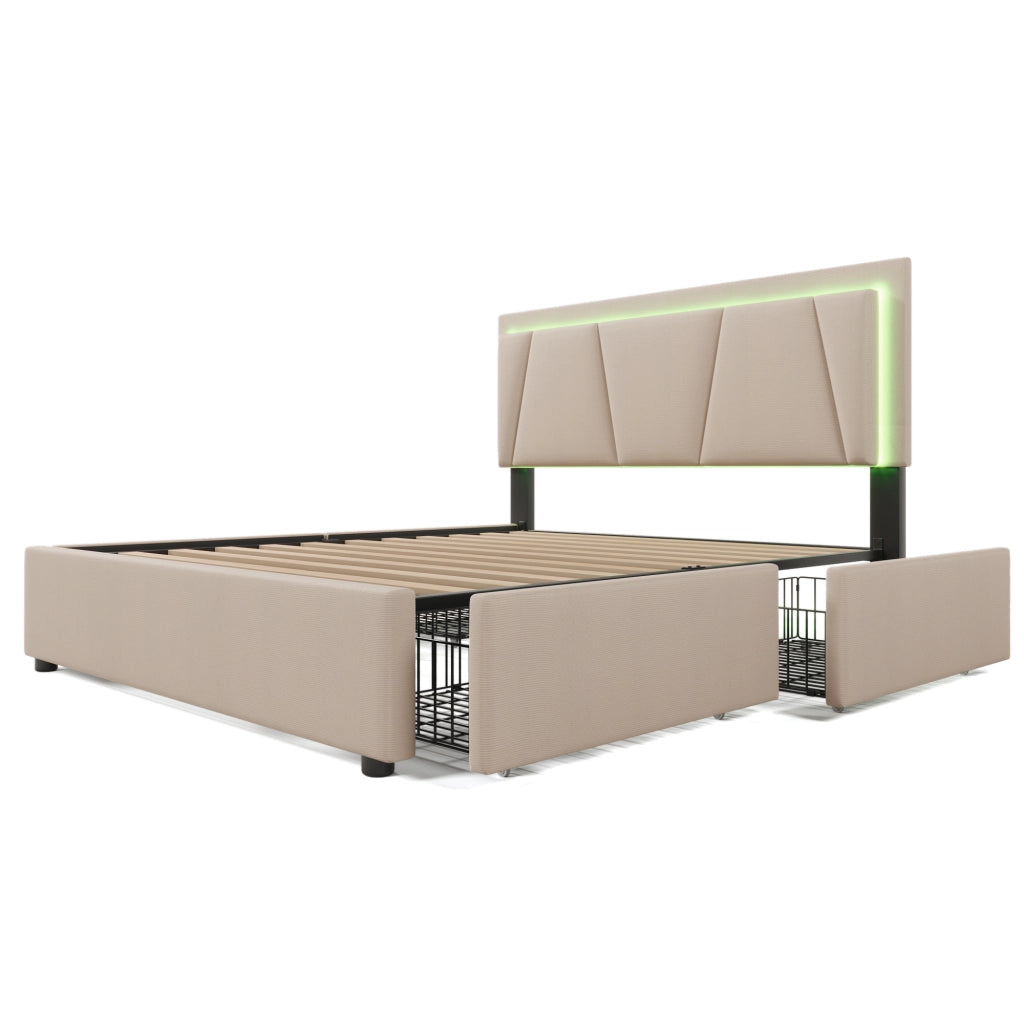 Letto matrimoniale imbottito 160x200 cm beige con 4 cassetti