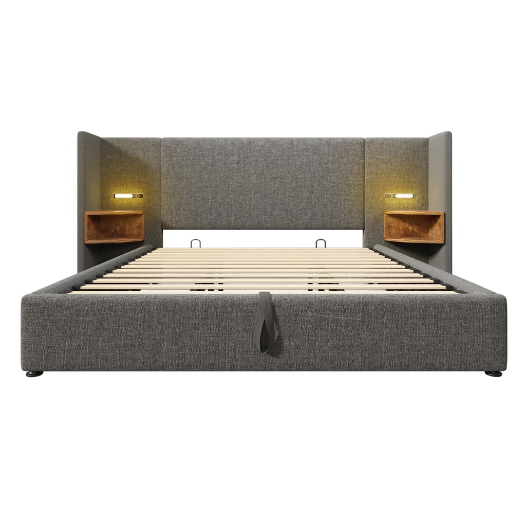 Letto matrimoniale contenitore 180x200 grigio con comodini integrati