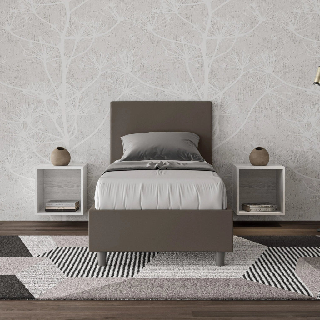 Letto Singolo 80x200 cm con Rete e Contenitore Adele Cappuccino