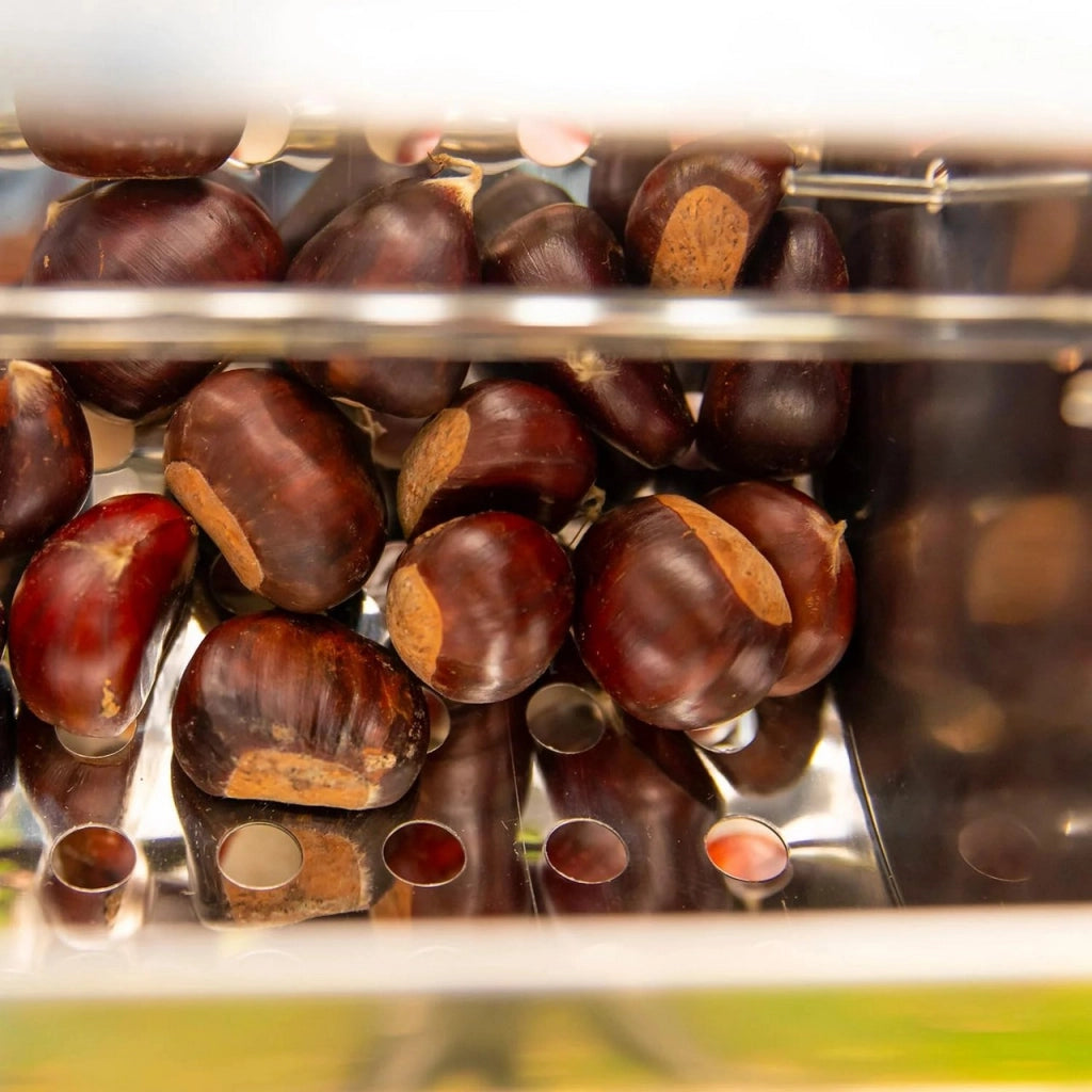 Cuoci castagne Gira Castagne girevole rotante a batteria, Cestello Inox con motore utilizzabile su Fornelli e Barbecue