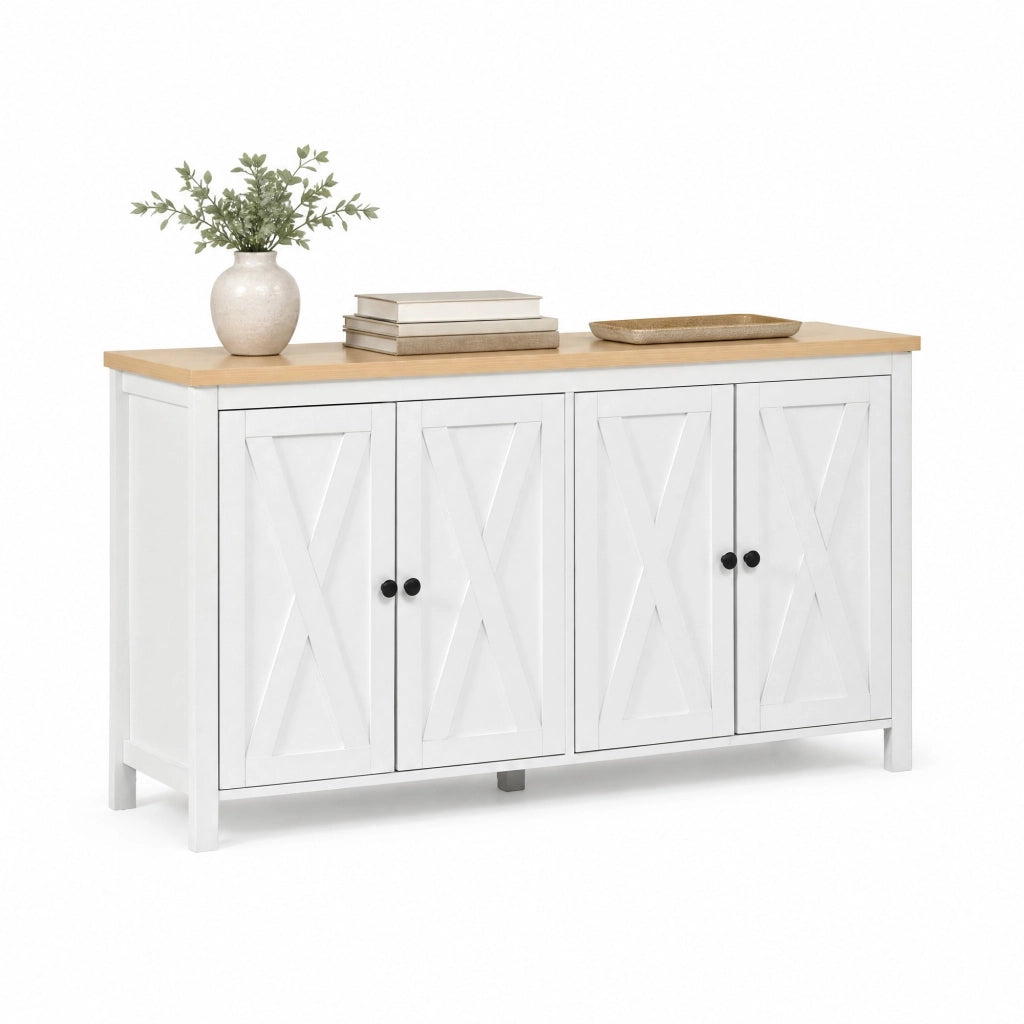 Sideboard bianco con 4 ante; 140x40x78 cm in MDF