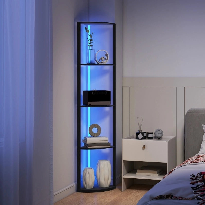 Lampada da terra LED RGB a 5 ripiani con telecomando e scaffale integrato, nero