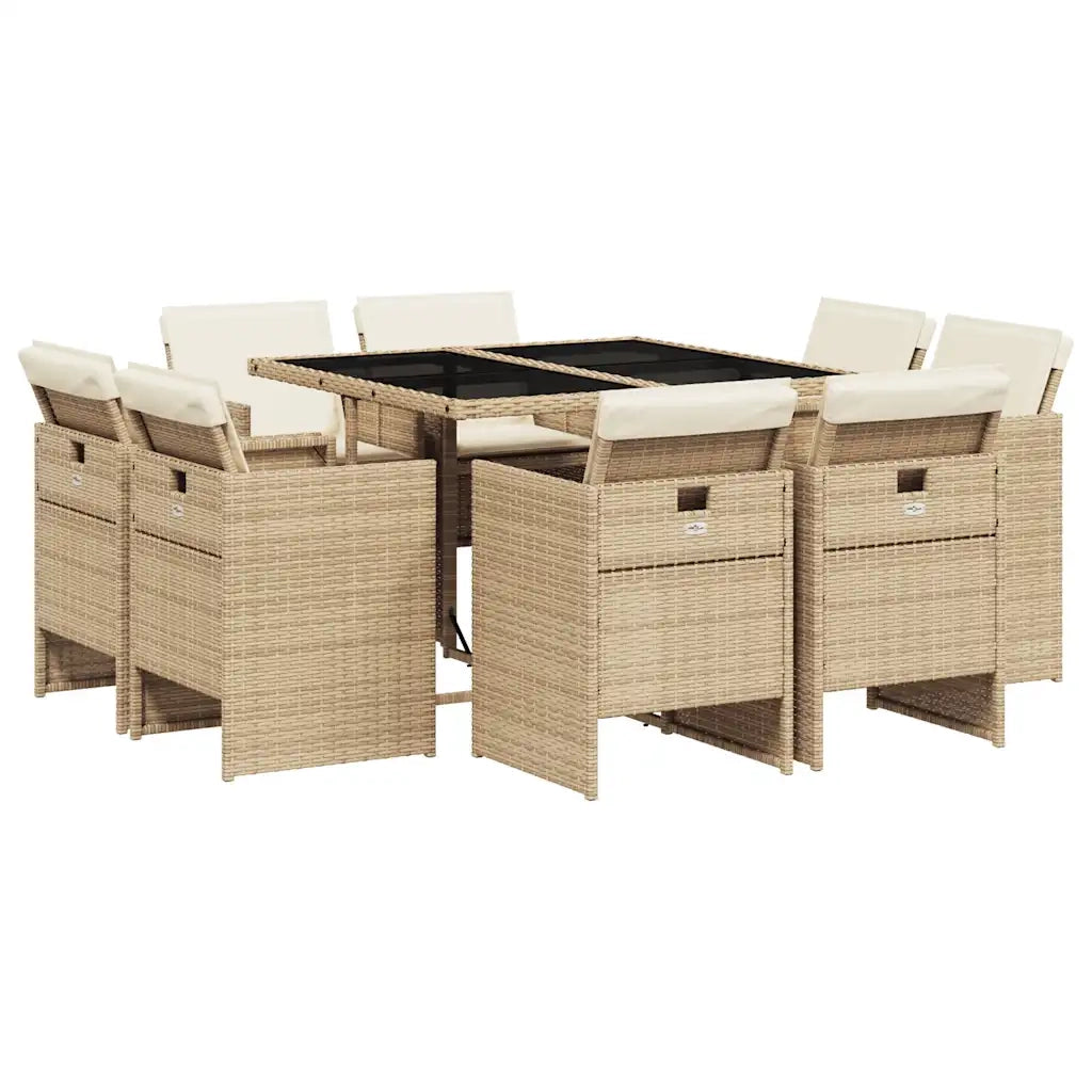 Set da Pranzo da Giardino 9 pz con Cuscini Beige in Polyrattan 3277785