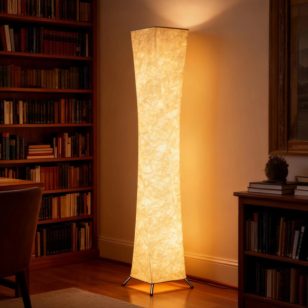 Lampada da Terra Moderna ¨C zephmum ¨C Acciaio e Tessuto, Bianco e Argento, 25x25x129 cm