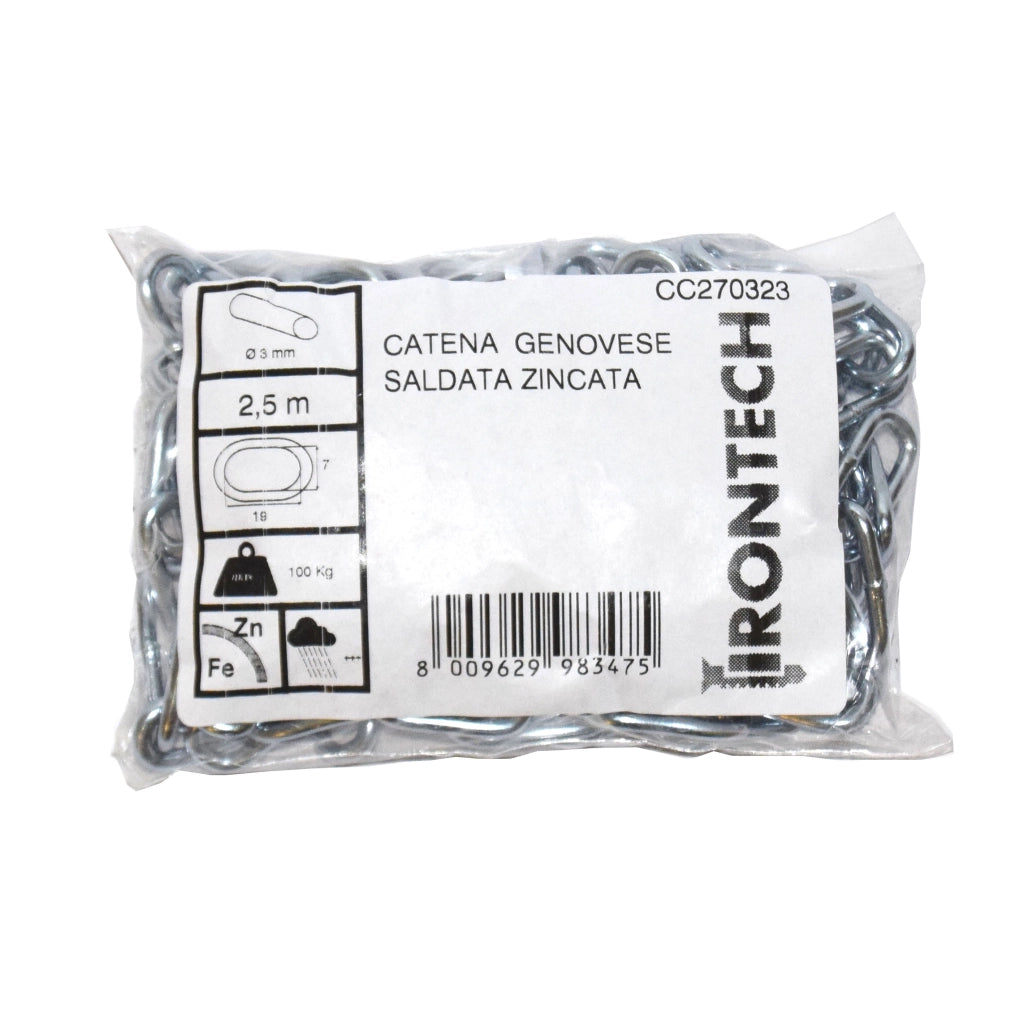 Catena genovese pretagliata Ã˜ 3 mm. in acciaio zincato 5 mt.