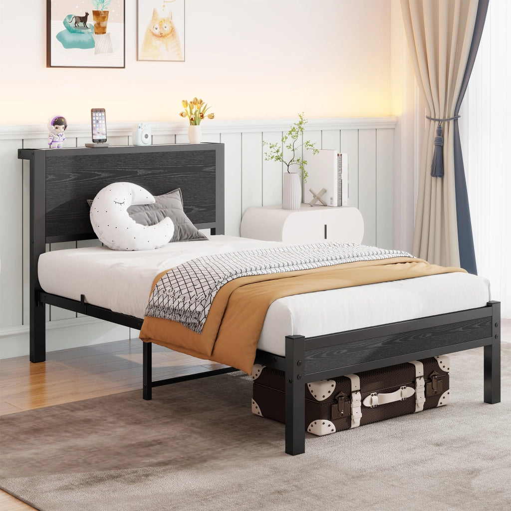 letto singolo mdf metallo nero 90 x 200 cm