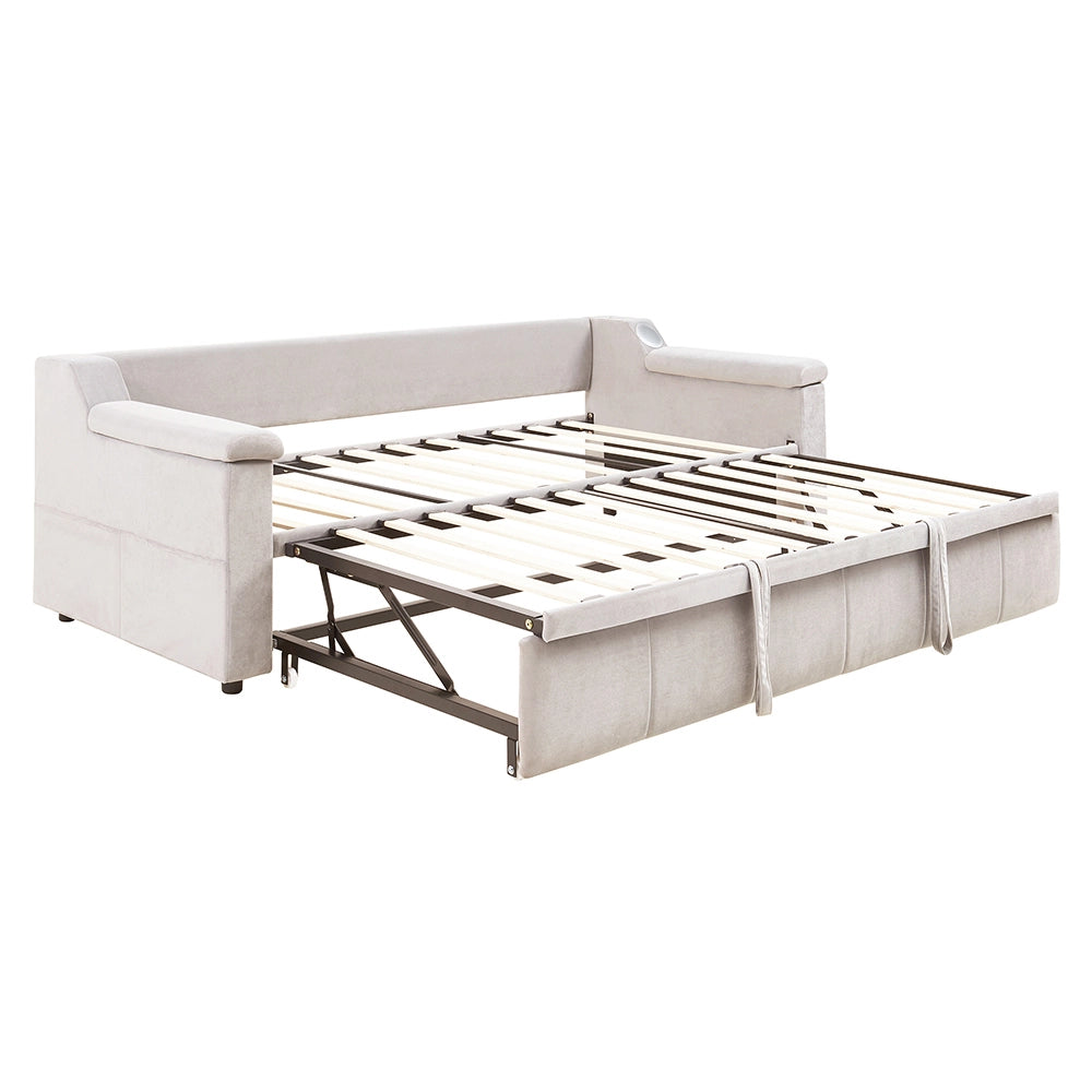 Divano letto-Xylo-90x190 cm-Bluetooth, USB, velluto beige