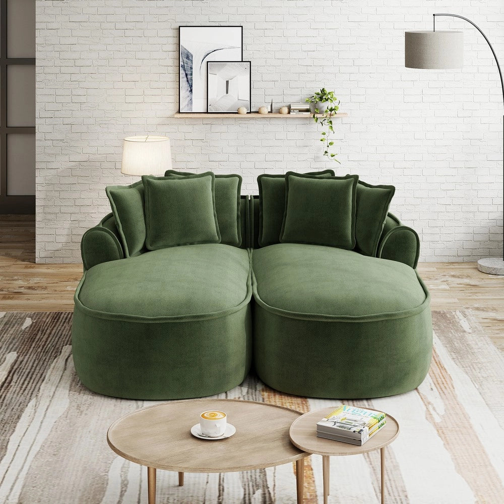 Divano Chaise Longue Doppio in Chenille con Cuscini ¨C Xylo ¨C Verde