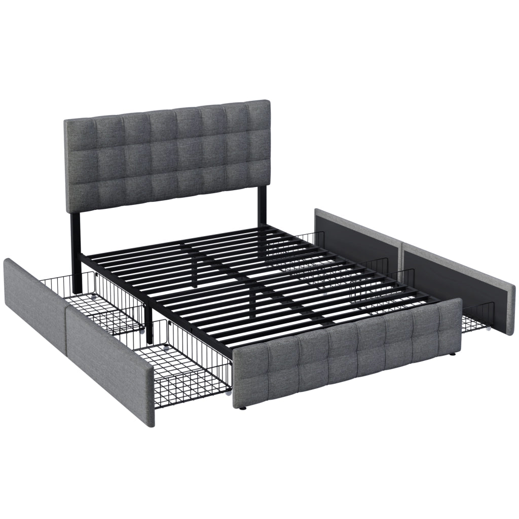 Letto contenitore grigio 140x200 cm con 4 cassetti e materasso