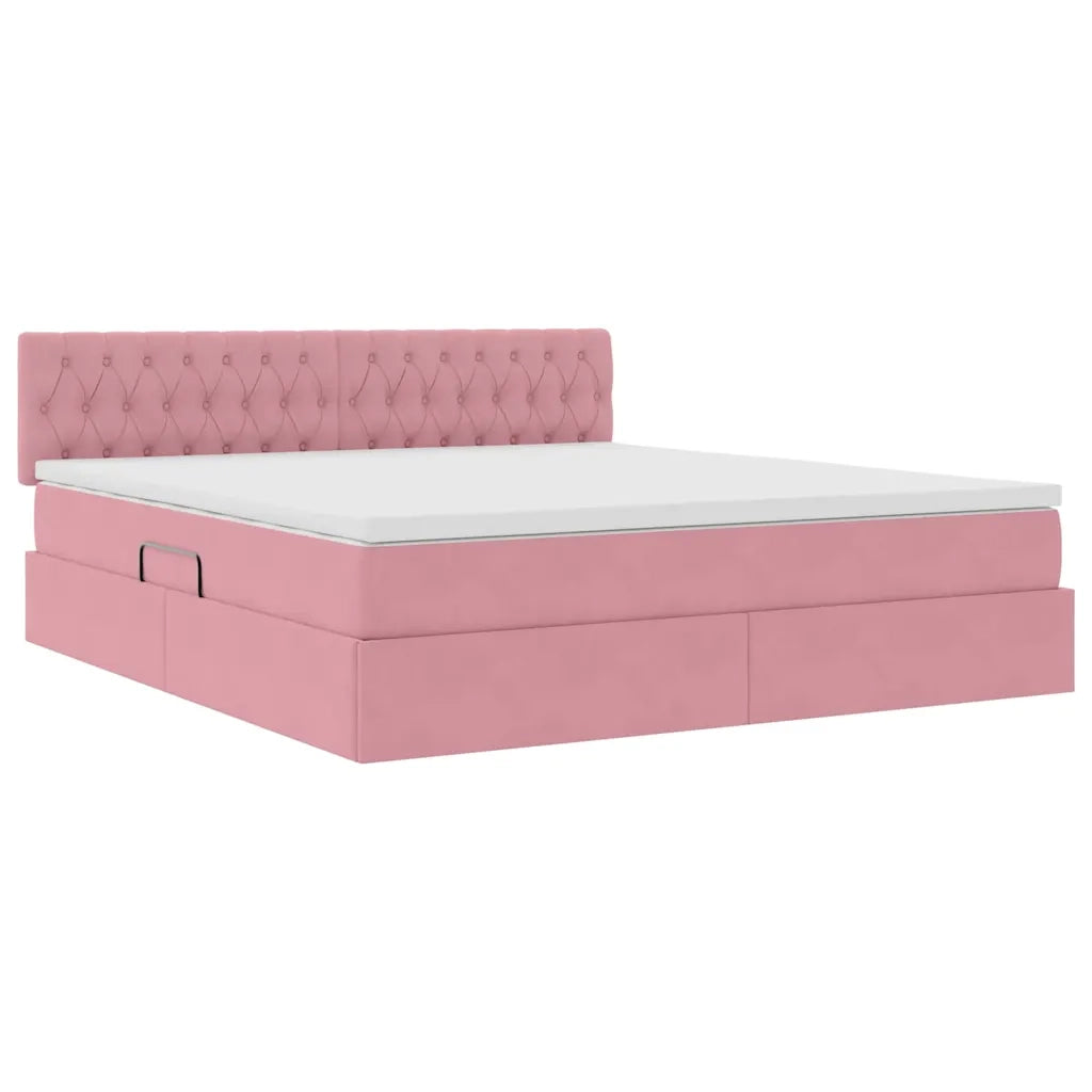 Letto con contenitore e LED con led Rosa 160 x 200 cm Velluto