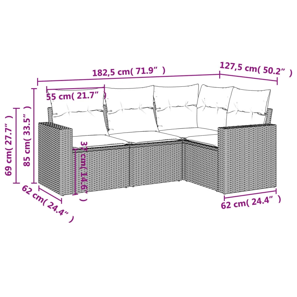 Set Divani da Giardino 4 pz con Cuscini Nero in Polyrattan 3218895