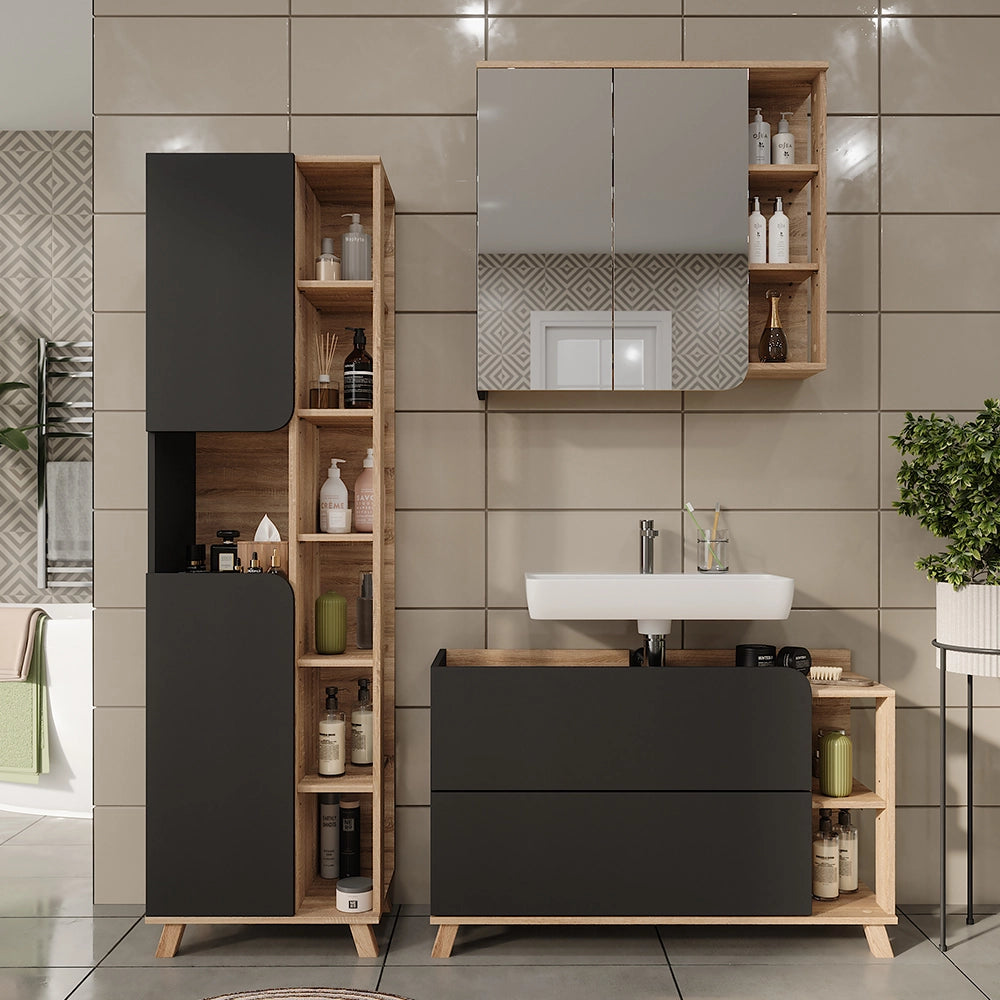 Vicco Set di mobili da bagno Sonoma/antracite 3 parti