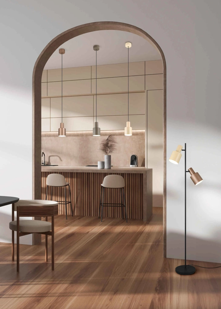 Piantana 2 diffusori, metallo, beige e caffè, H 160 cm, Agudo