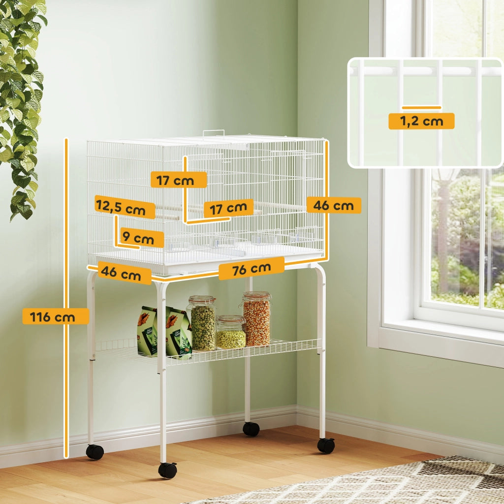 Gabbia per Uccelli con Divisorio e Supporto ¨C Xylo ¨C 76x46x46/116 cm Bianco