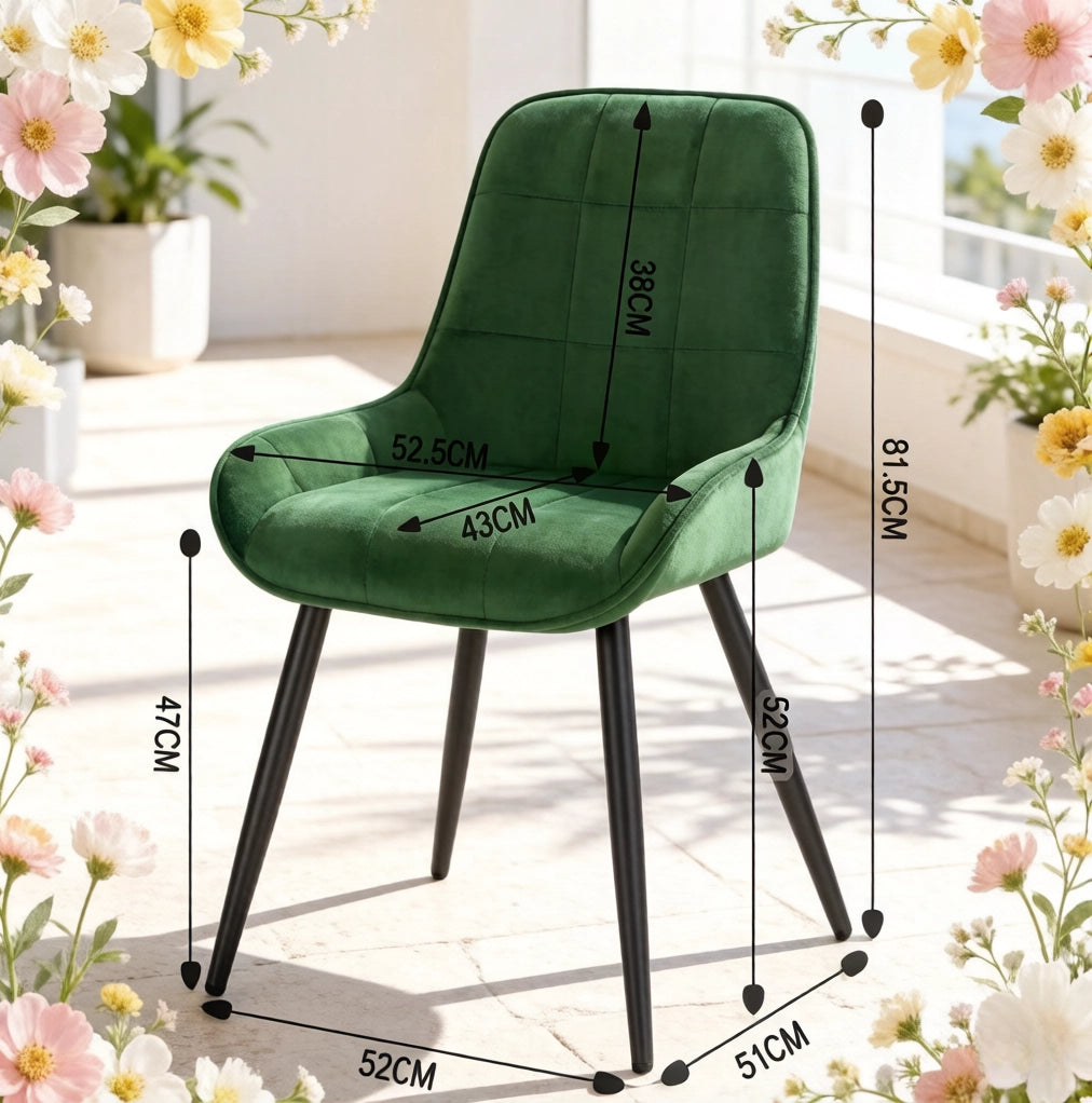 SEDIA Set da 4 pezzi in velluto verde scuro con gambe in metallo