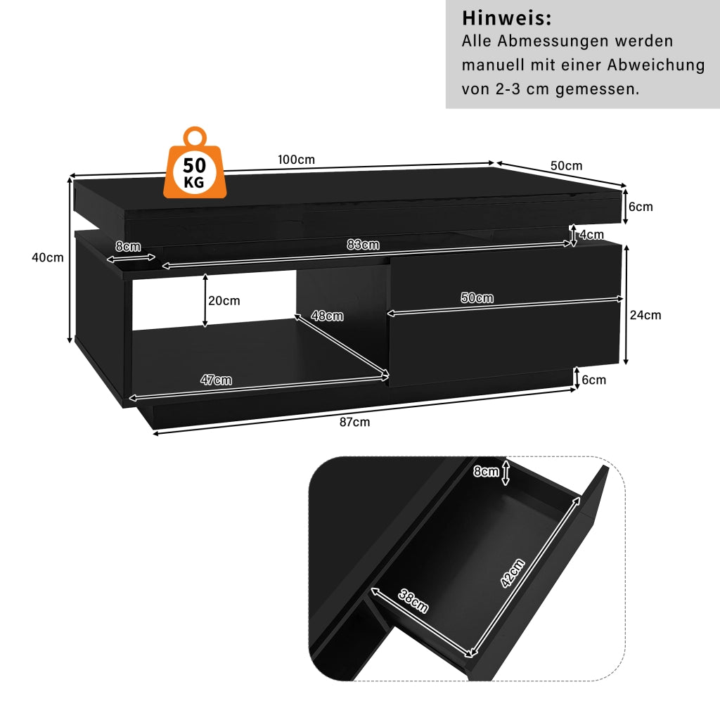 Set mobile TV + tavolino, 181 cm, LED Bluetooth, nero lucido, 2 pezzi