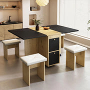 Set tavolo da pranzo pieghevole con 4 sedie; bianco e nero