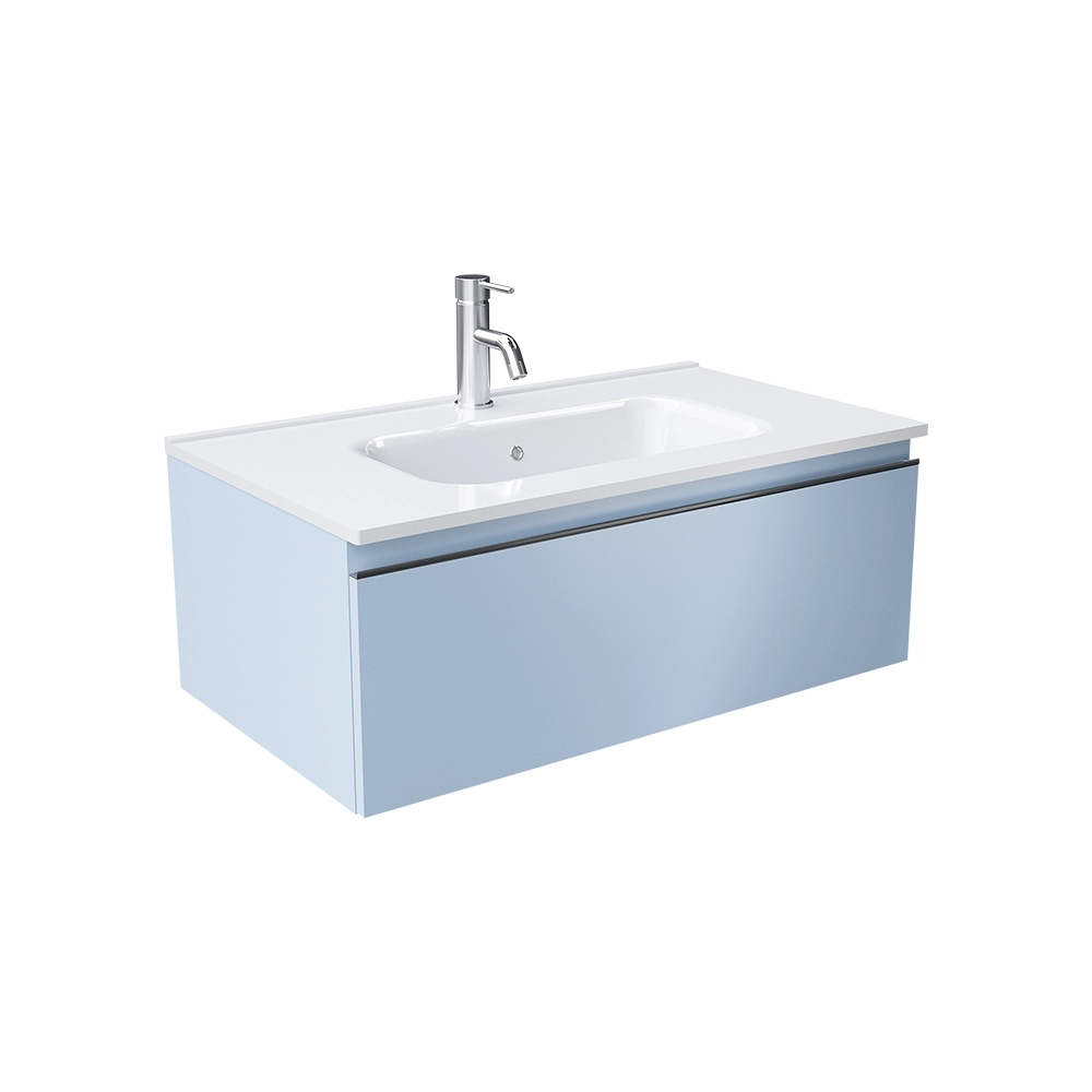 Mobile bagno sospeso 80 cm blu pastello opaco con lavabo | Darwin