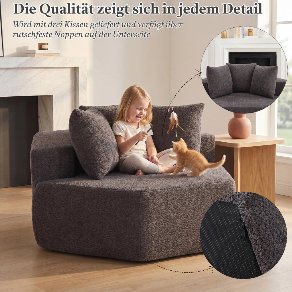 POLTRONA MODULARE ESAGONALE IN CHENILLE GRIGIO