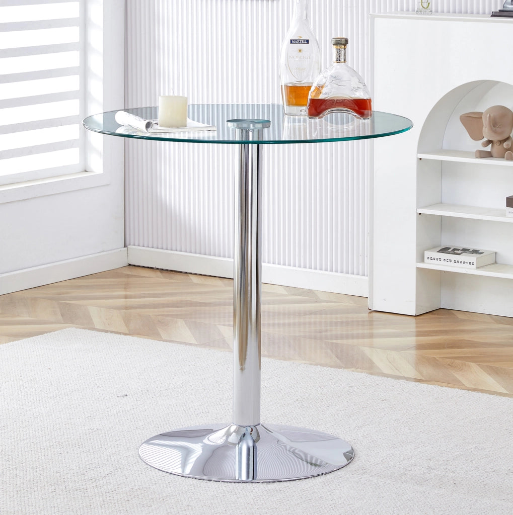 Tavolo bar rotondo in vetro trasparente e metallo argento 89 cm