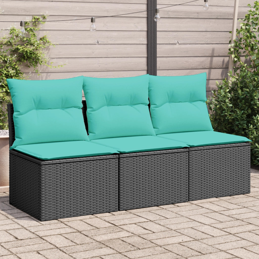 Divano da Giardino a 3 Posti con Cuscini Nero in Polyrattan 366042