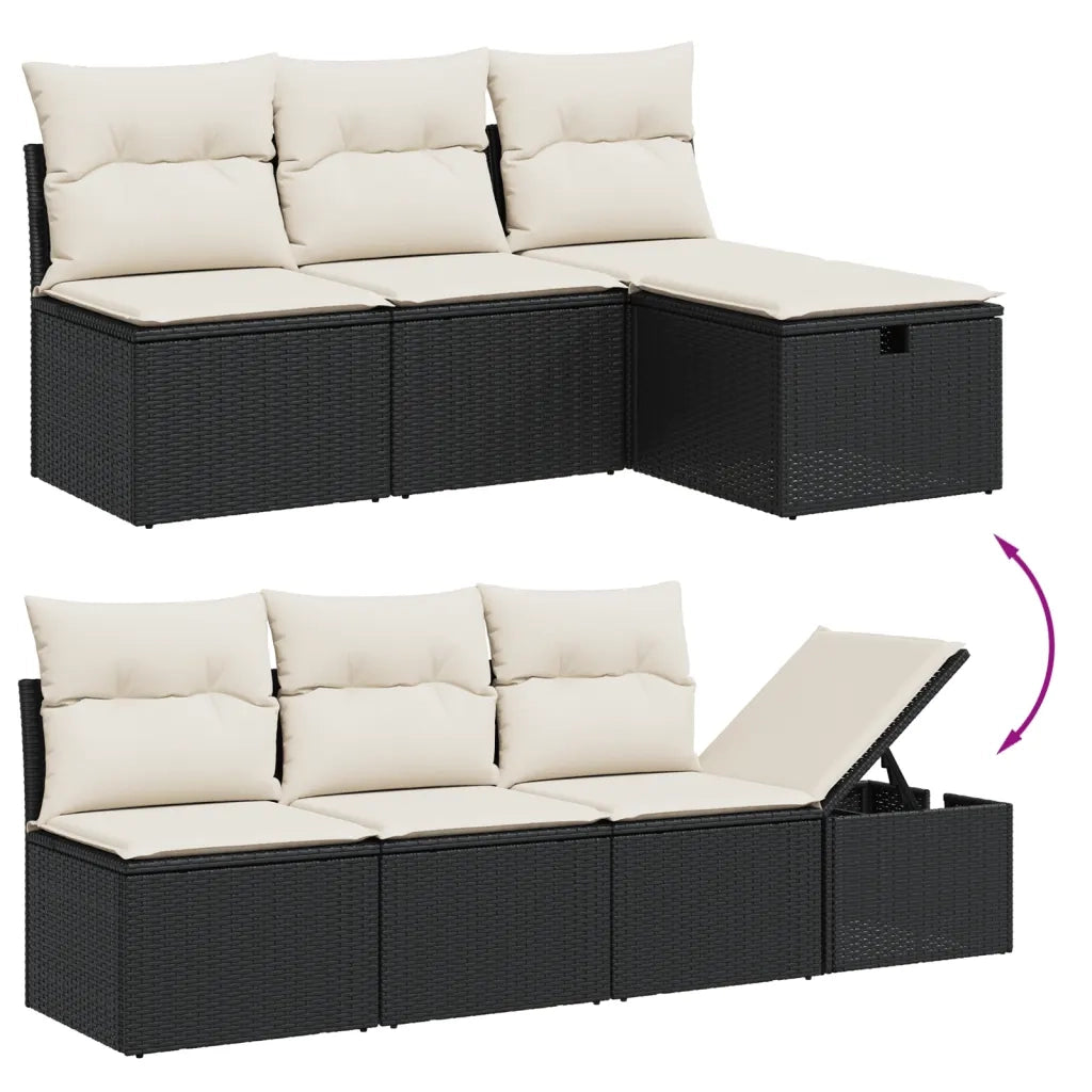 Set Divani da Giardino con Cuscini 7pz Nero Polyrattan