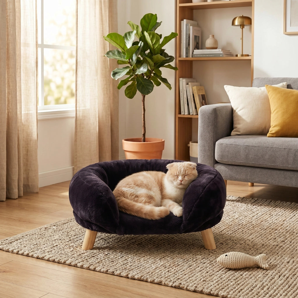 Divano per gatti 50 × 40 × 12;5 cm con bordi rialzati antiscivolo in poliestere marrone