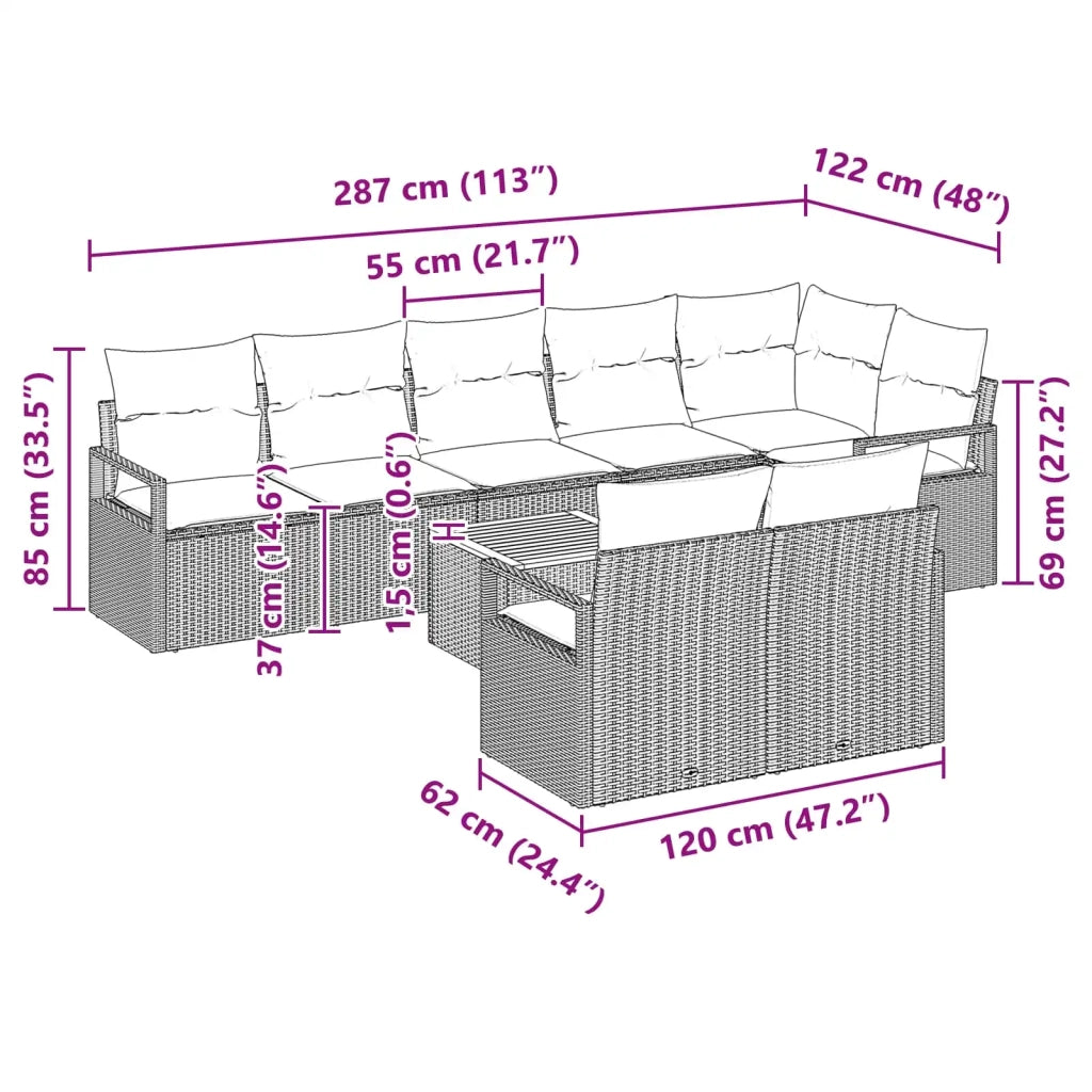 Set Divano da Giardino con cuscino 9 pcs Nero polyrattan 3347725