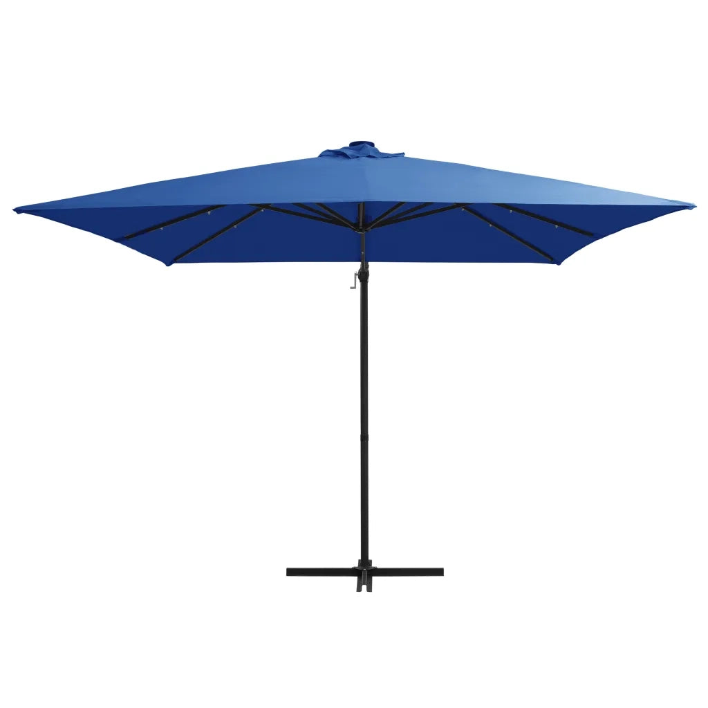 Ombrellone a Sbalzo con LED e Palo in Acciaio 250x250cm Azzurro 46997