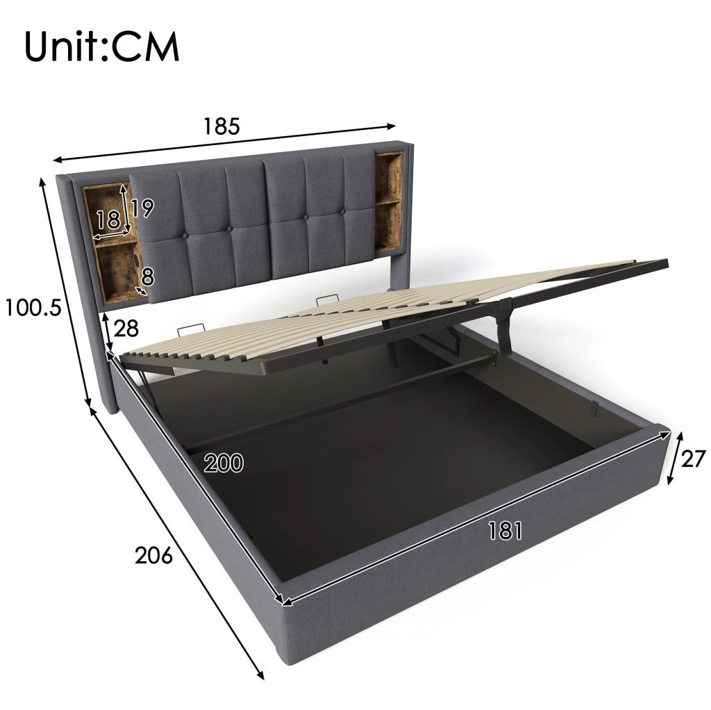 Letto matrimoniale con ricarica wireless, USB e ampio spazio contenitivo