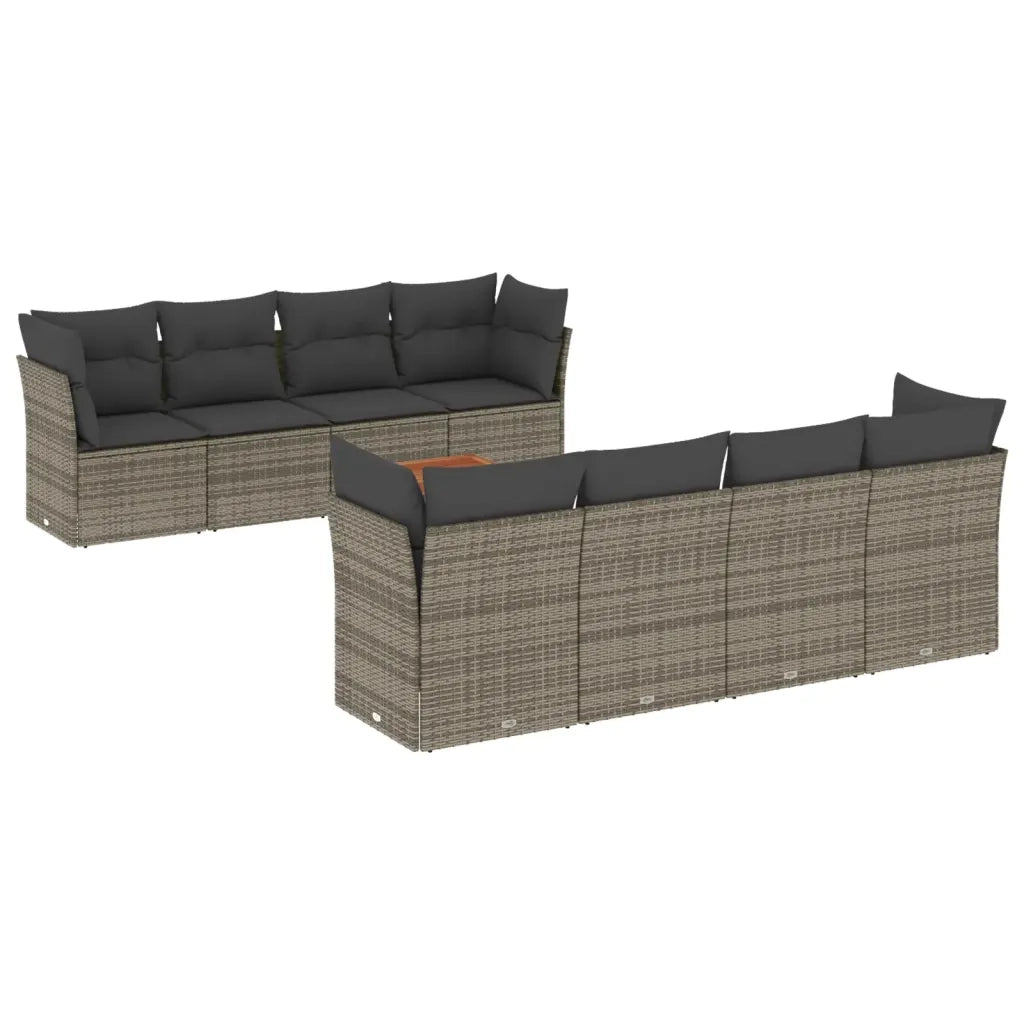 Set Divano da Giardino 9 pz con Cuscini Grigio in Polyrattan 3223526