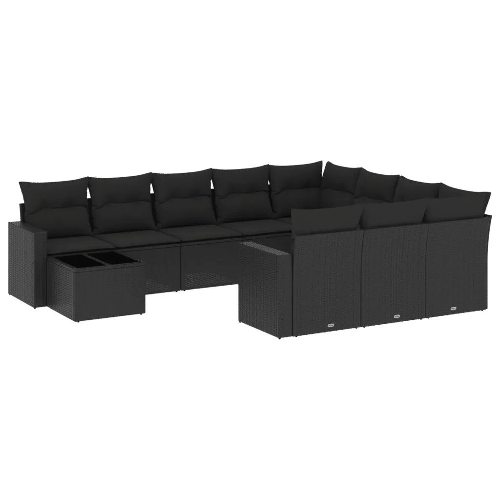 Set Divani da Giardino 11 pz con Cuscini in Polyrattan Nero 3219515