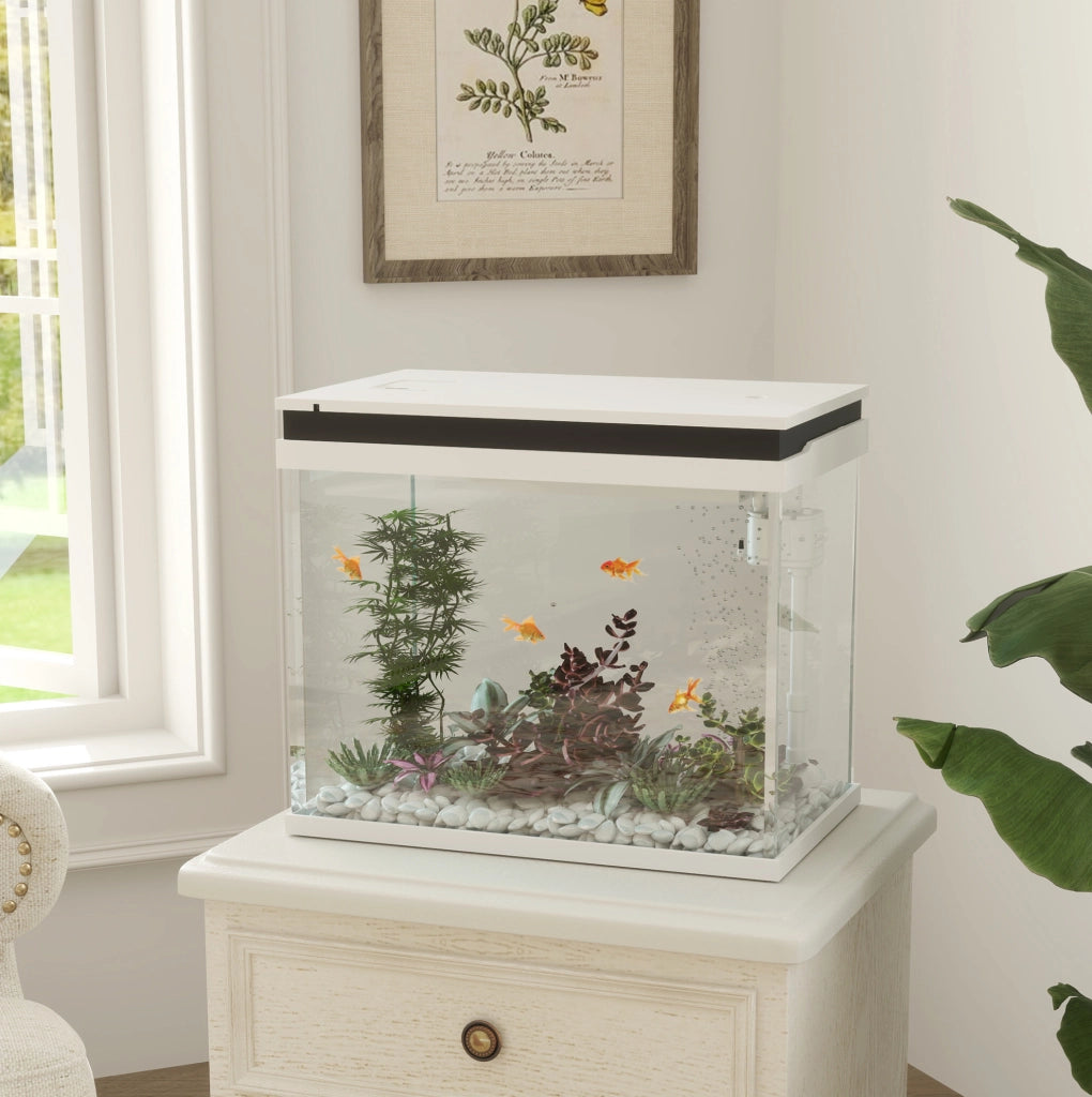 Acquario in vetro 41 L 48 x 30 x 41 cm bianco con filtro e LED, compatto