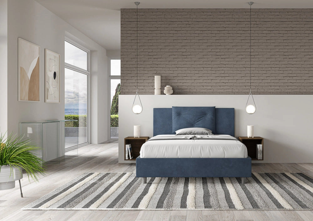 Letto Matrimoniale Large 180x190 cm con Rete e Contenitore Appia Blu