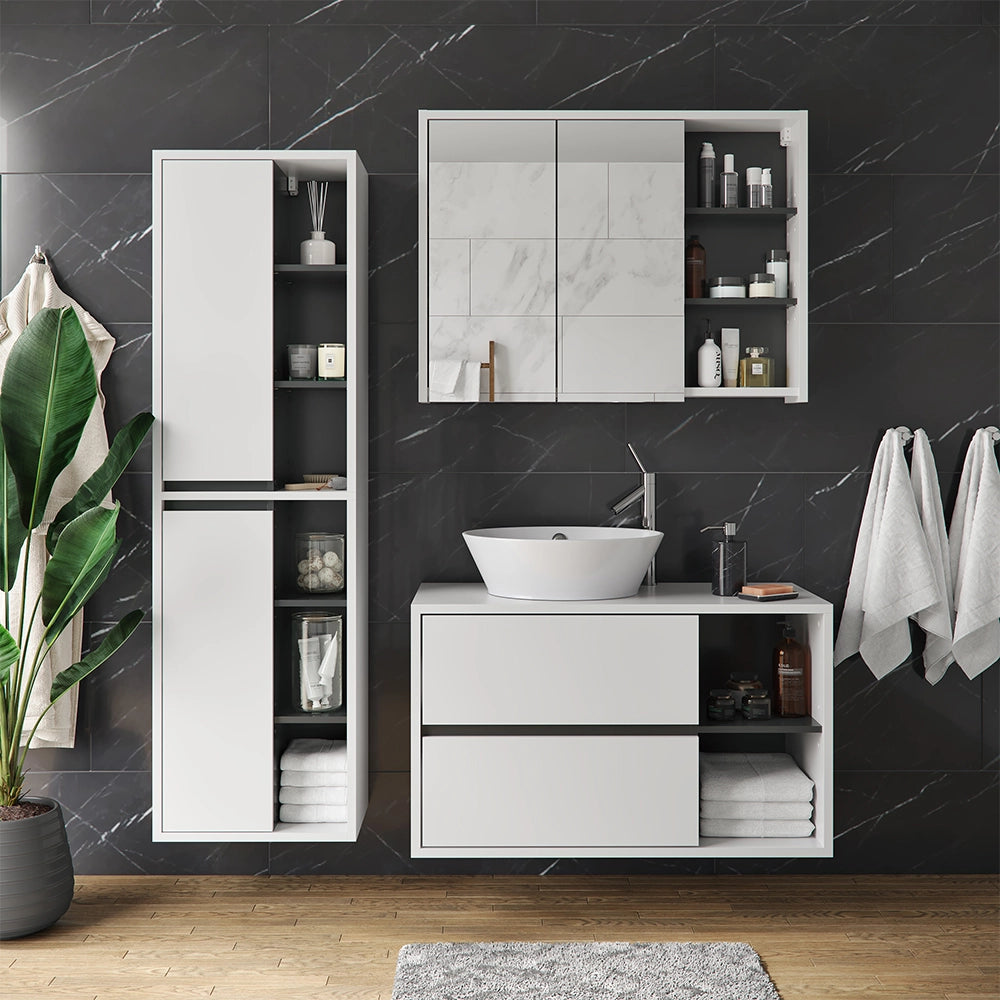 Vicco Specchio contenitore bagno Bianco/antracite 18 x 75 cm