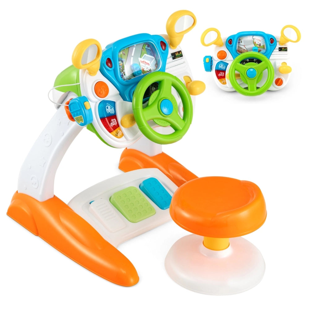 Volante interattivo per bambini con sgabello luce musica, Giocattolo di guida educativo e didattico-Giocattoli educativi