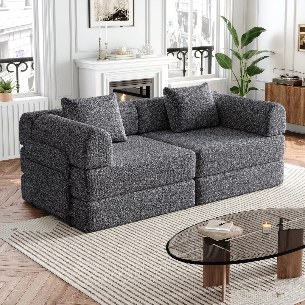 Divano letto 2 in 1 con bracciolo portaoggetti - Zephmum- Design brevettato, telaio metallico, configurazioni multiple