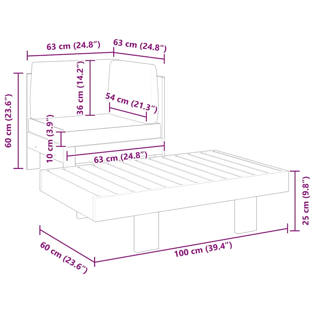 Set Divani Giardino 2 pz con Cuscini Grigio Scuro Legno Acacia