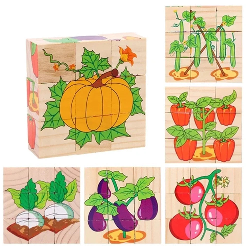 Trade Shop - Puzzle Rompicapo Cubi In Legno Per Bambini Design Verdure Giocattoli Educativi 31590 -