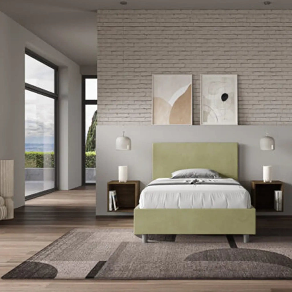 Letto una piazza e mezza contenitore imbottito 120x210 microfibra tè verde Adele