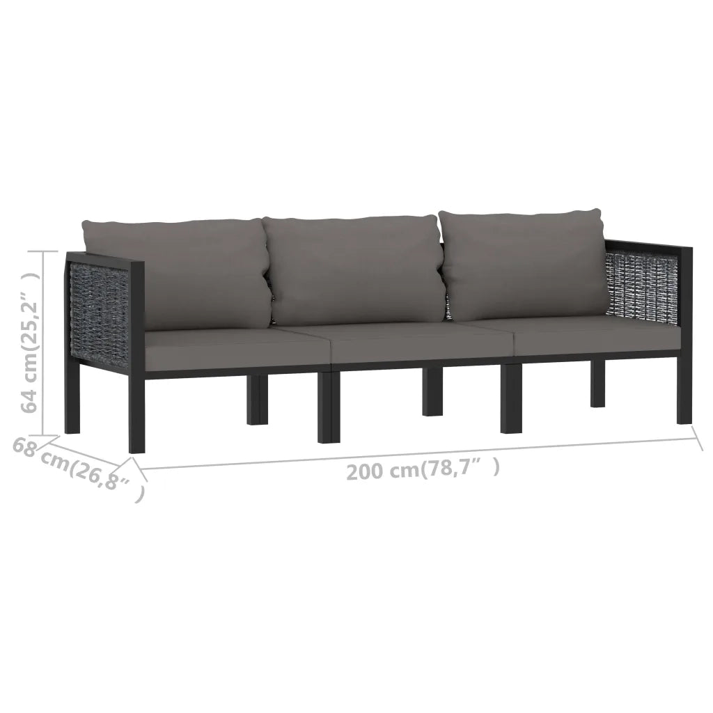 Divano a 3 Posti con Cuscini Antracite in Polyrattan 49400