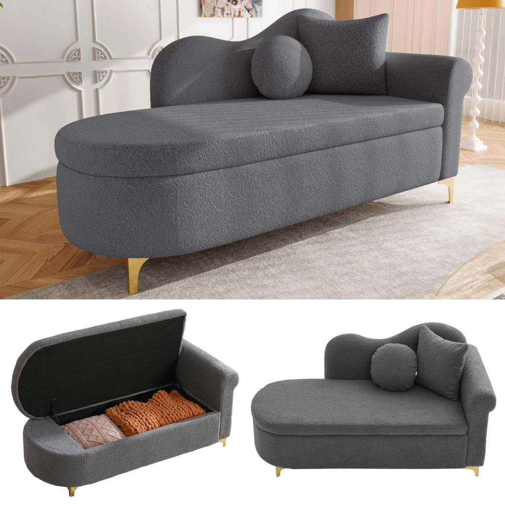 CHAISELONGUE 134 cm con contenitore, grigio antico, con 2 cuscini