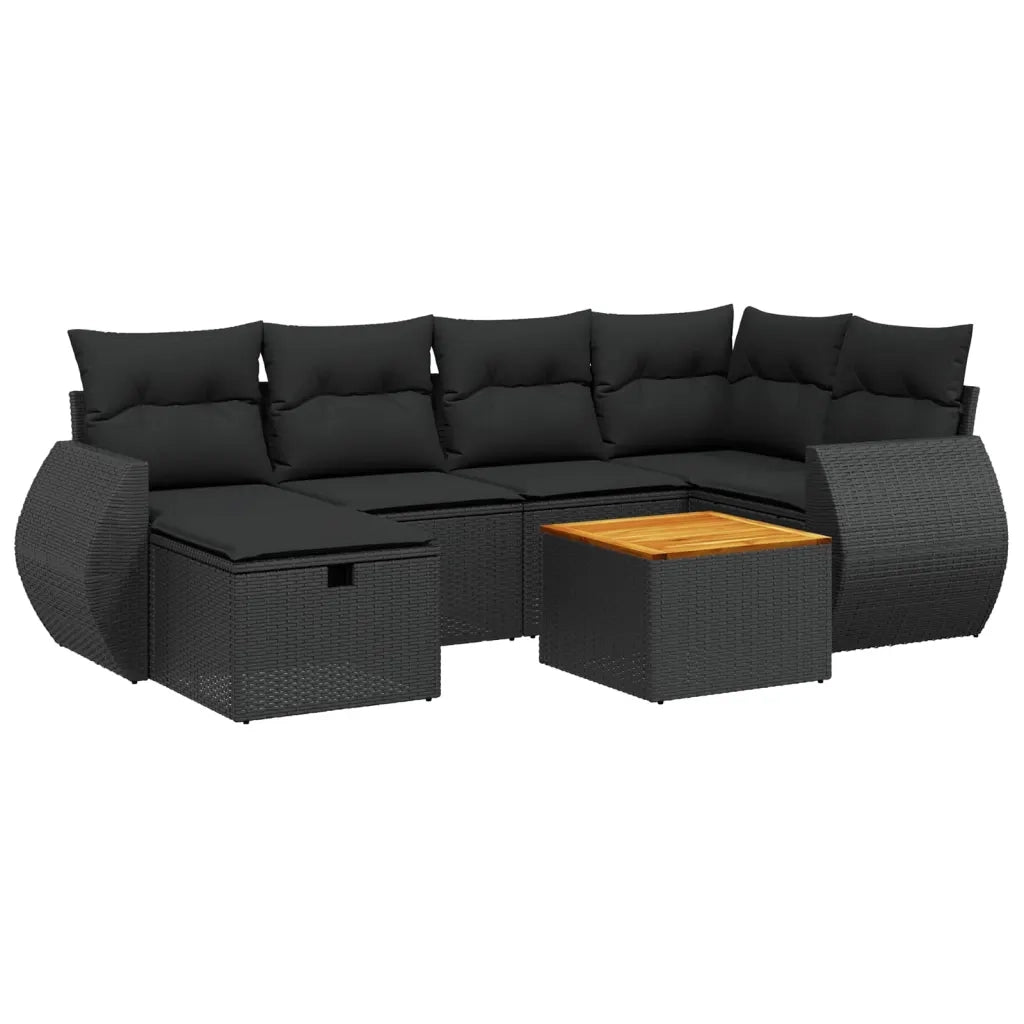 Set Divani da Giardino con Cuscini 7pz Nero Polyrattan 3265059
