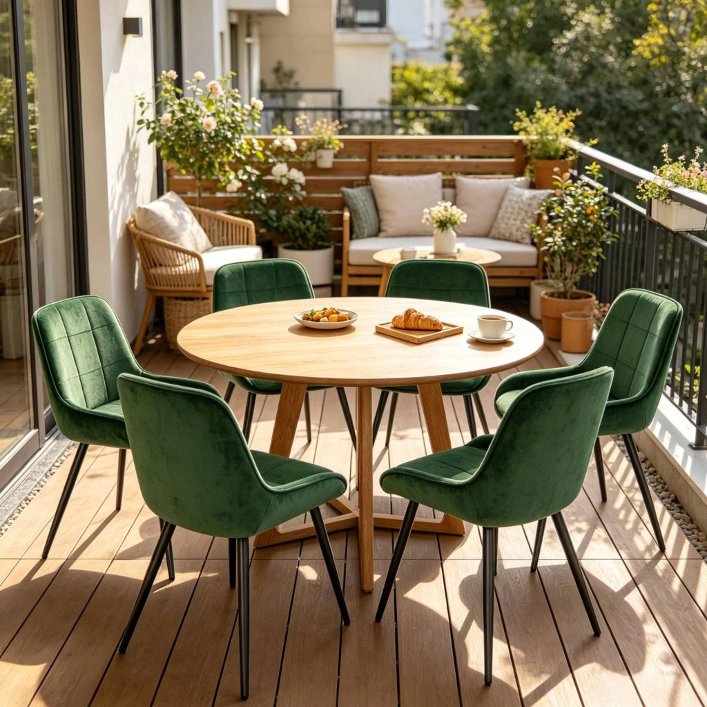 SEDIA Set da 4 pezzi in velluto verde scuro con gambe in metallo